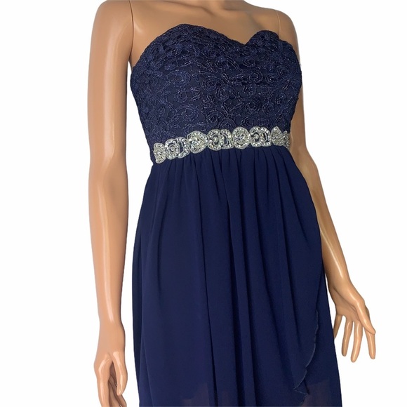 City Studio Junior 5 -homecoming Formal Prom dress Navy Blue/silver accent bling - Picture 4 of 10